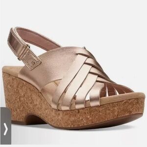 Clarks Collection Woven Leather Wedges-Giselle Glow-Rose Gold-8.5W-NEW-A596102